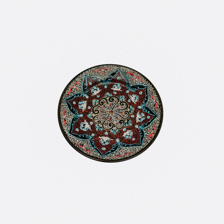 Unik handgjord dekorativ tallrik från Uzbekistan, 26 cm, droppteknik